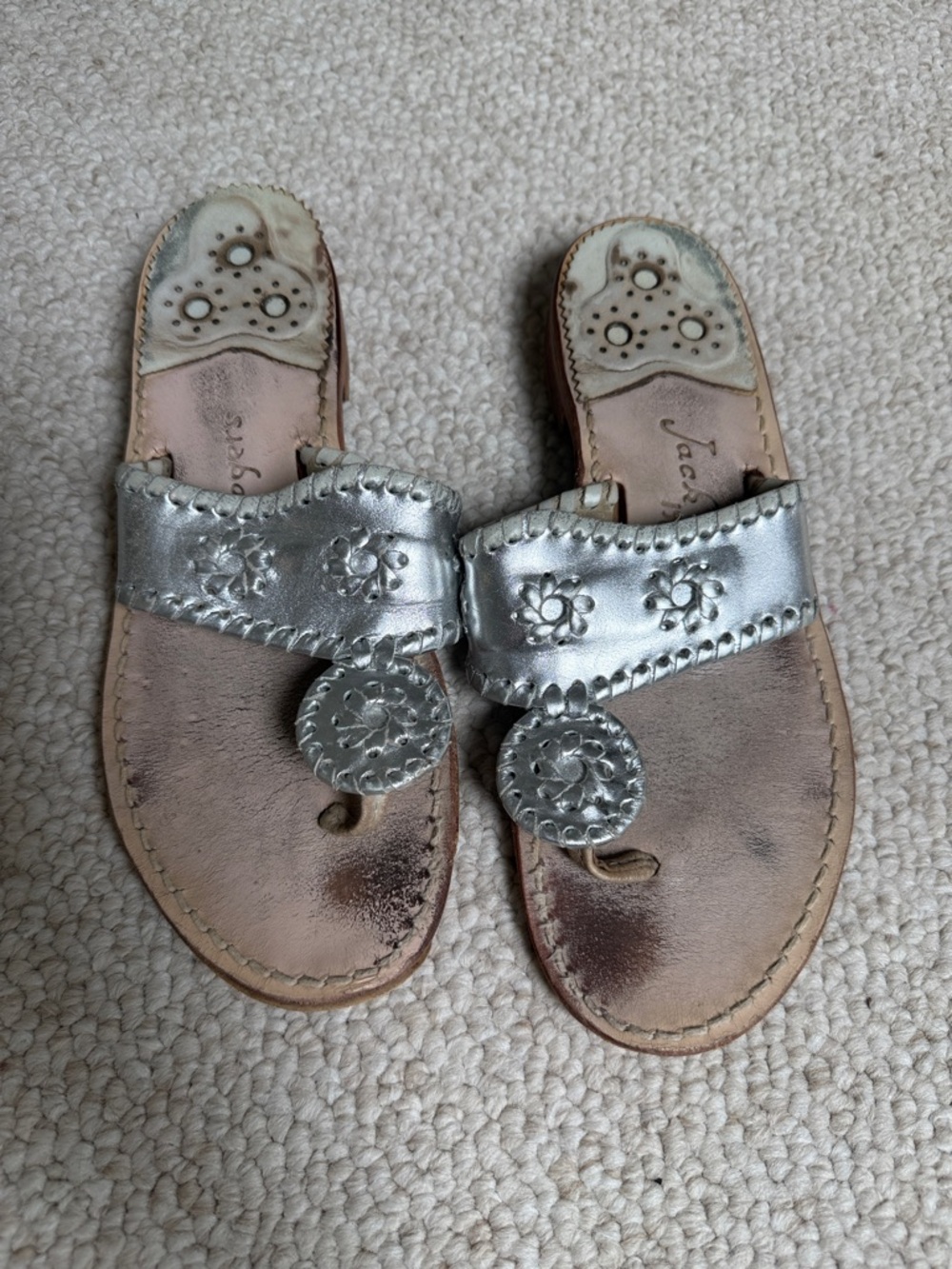 Jack Rogers Silver Metallic Medallion Slide Sandals